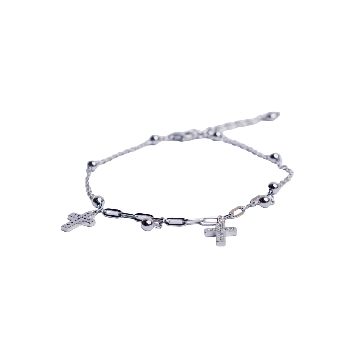 Pulsera cadena mixta con Cruces con Zirconia blanca Plata .925 con de Rodio.