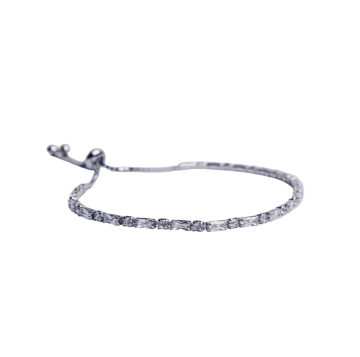 Pulsera Tenis ajustable con Zirconia blanca Baguette Plata .925 con Rodio