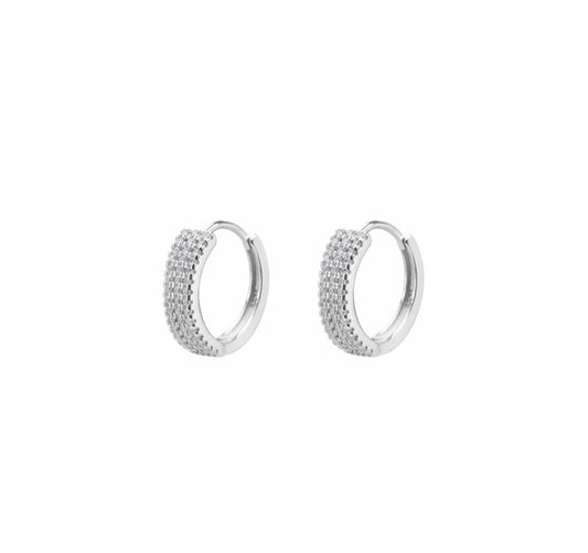 Huggies con triple Bisel con Zirconias blancas Plata .925 con Rodio