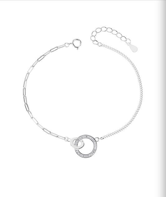 Pulsera cadena mixta con Aros con Zirconia blanca Plata .925 con de Rodio