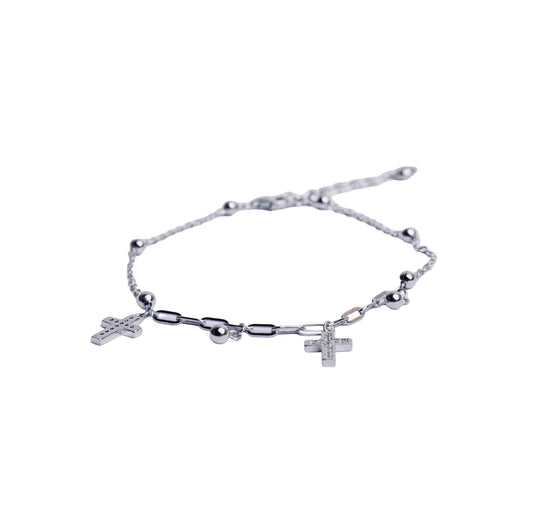 Pulsera cadena mixta con Cruces con Zirconia blanca Plata .925 con de Rodio.
