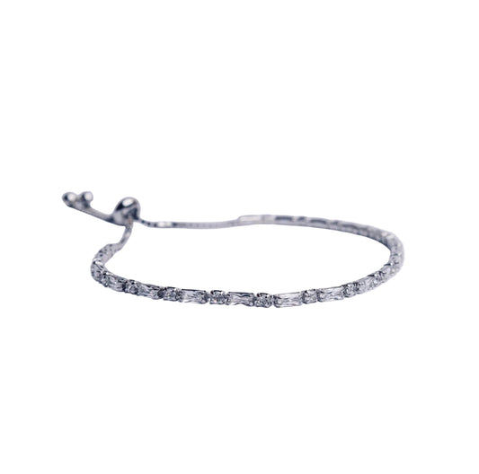 Pulsera Tenis ajustable con Zirconia blanca Baguette Plata .925 con Rodio