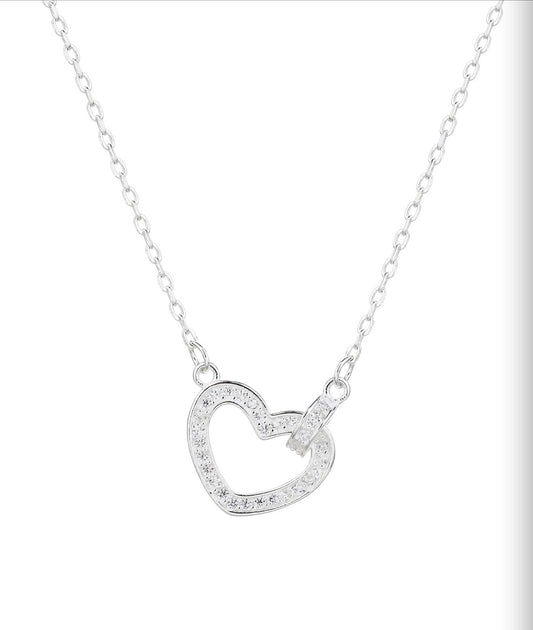 Collar de Corazon Bisel liso con Zirconias Plata .925 con Rodio.